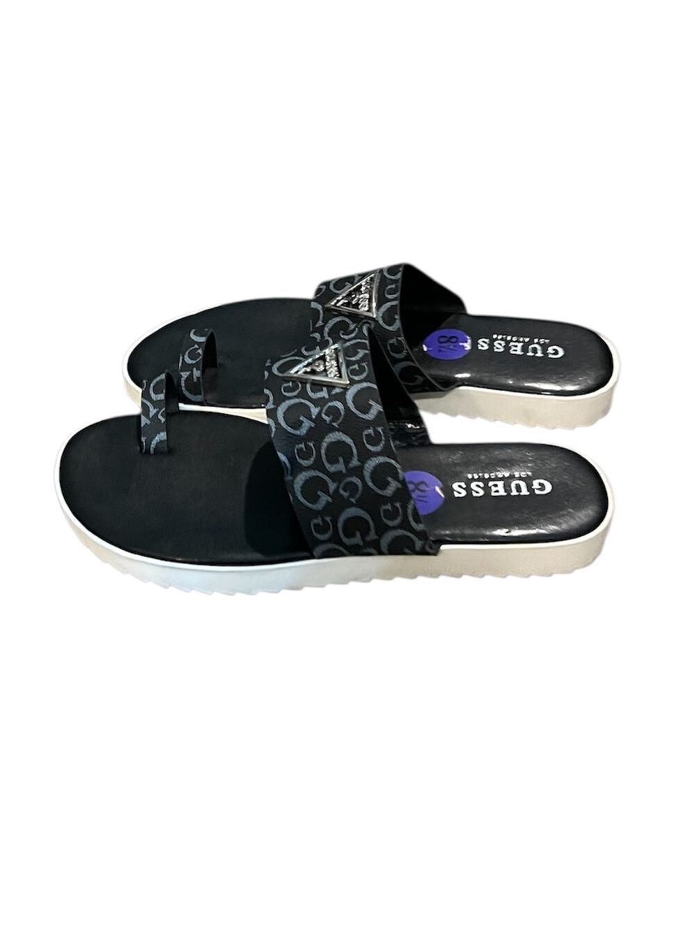 Guess Women's Black Slip-On Flip-Flop Sandals With Toe Ring 8.5